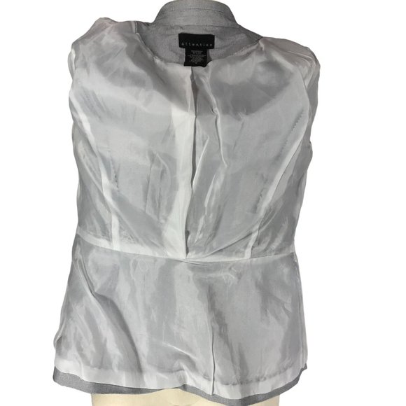 Attention Women's Size 8 Blue White Single Button Blazer Jacket 3/4 Sleeves - Picture 7 of 10